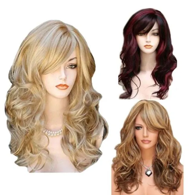 Ladies Blonde Long Curly Wigs Women Natural Wavy Synthetic Hair Cosplay Full Wig in GB