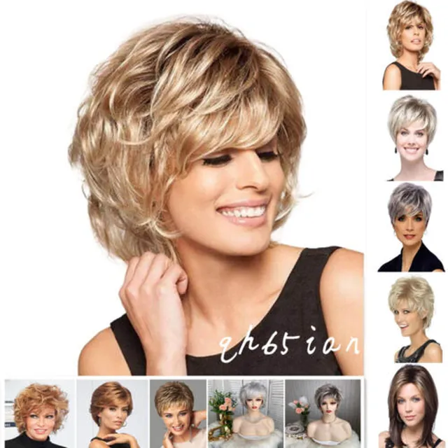 Women Ladies Real Natural Short Straight Curly Wavy Hair Wigs Cosplay Full Wig in GB