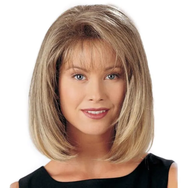Women Golden Blonde Straight Hair Shoulder Short Wigs Bob Ladies Wig Cosplay in GB