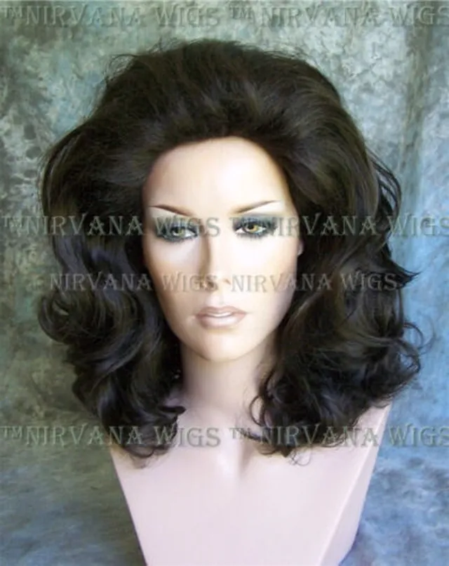 Nirvana Wigs Dark Brown Womens or Unisex Drag Shoulder Length Permatease Wig in GB